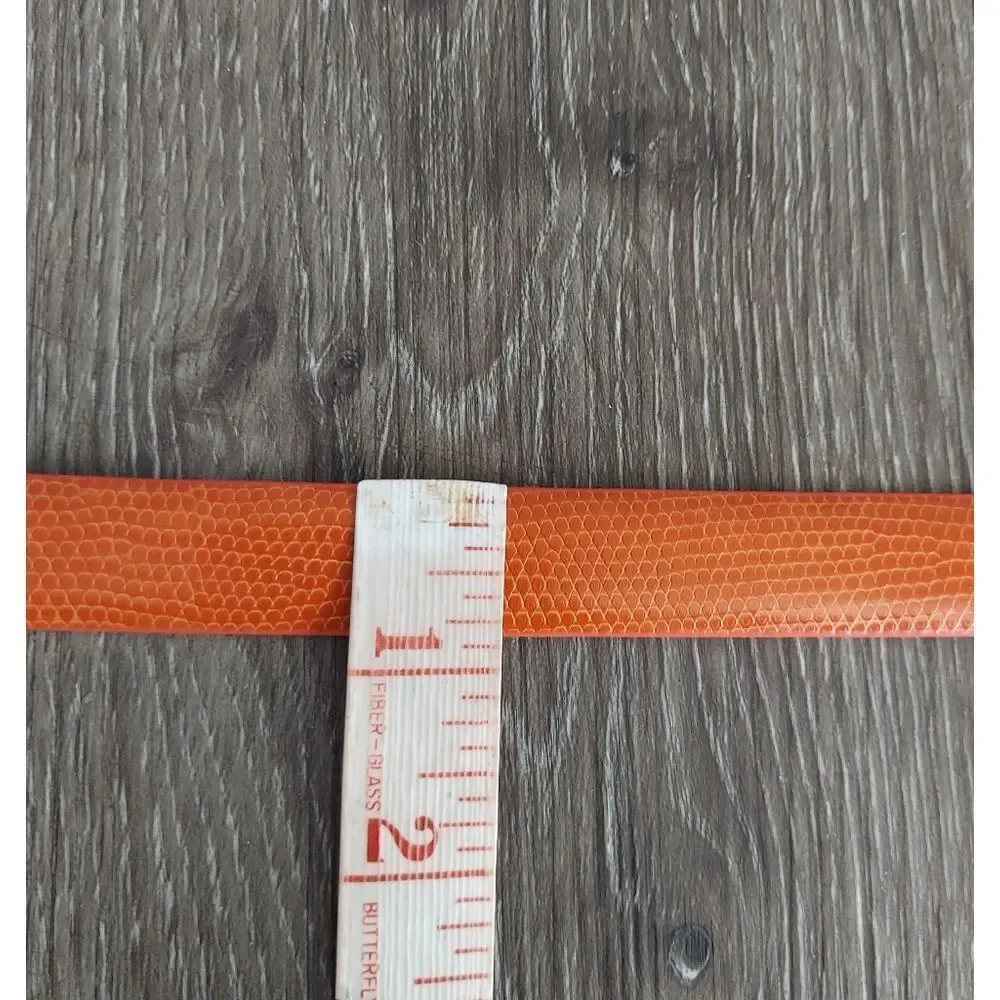 Iguana Print Orange Bonded Leather Skinny Belt Medium